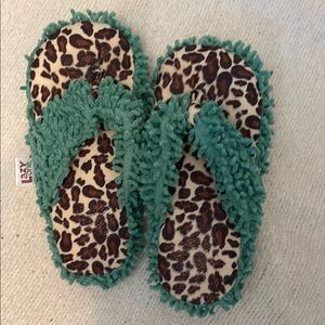 Lazy One Leopard Print Slippers with Teal Accents
